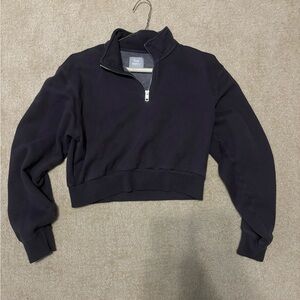 Aritzia Charcoal Half-Zip Cropped Sweatshirt